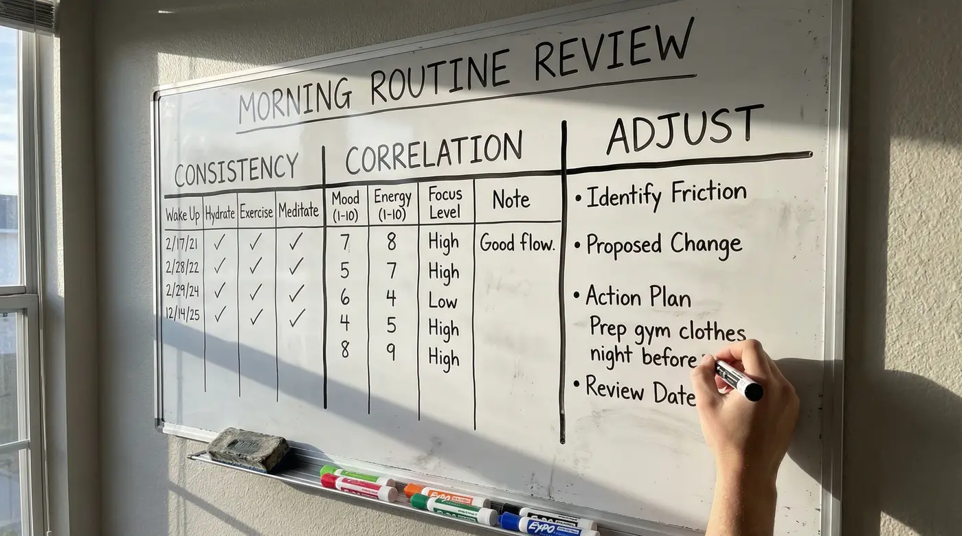 morning-routine-review-checklist-board-consistency-correlation-adjust