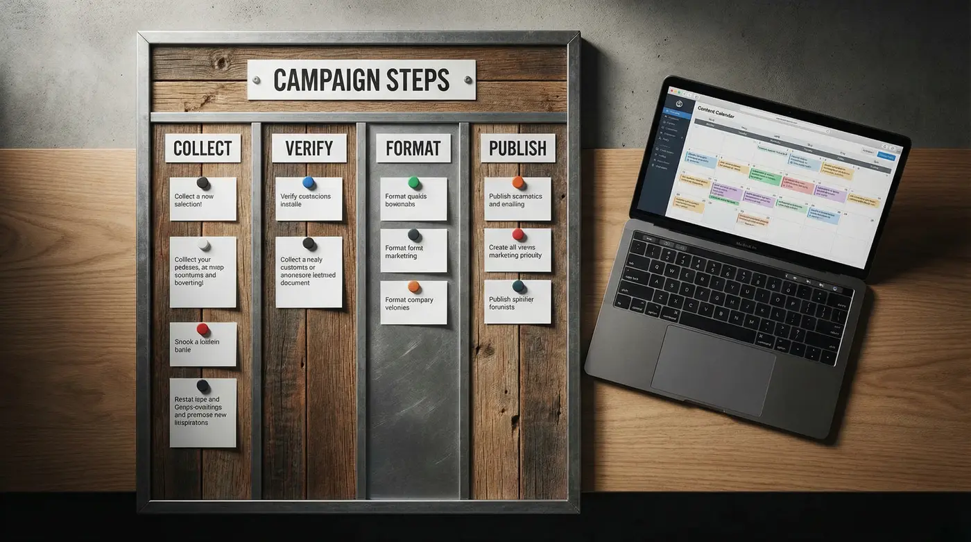 campaign-steps-workflow-board-with-collect-verify-format-publish