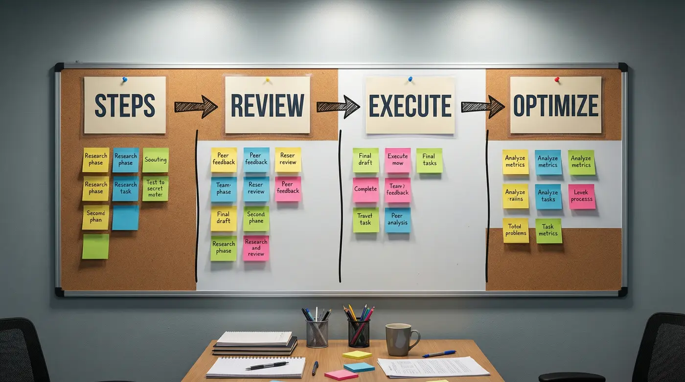 four-stage-productivity-workflow-board-realistic