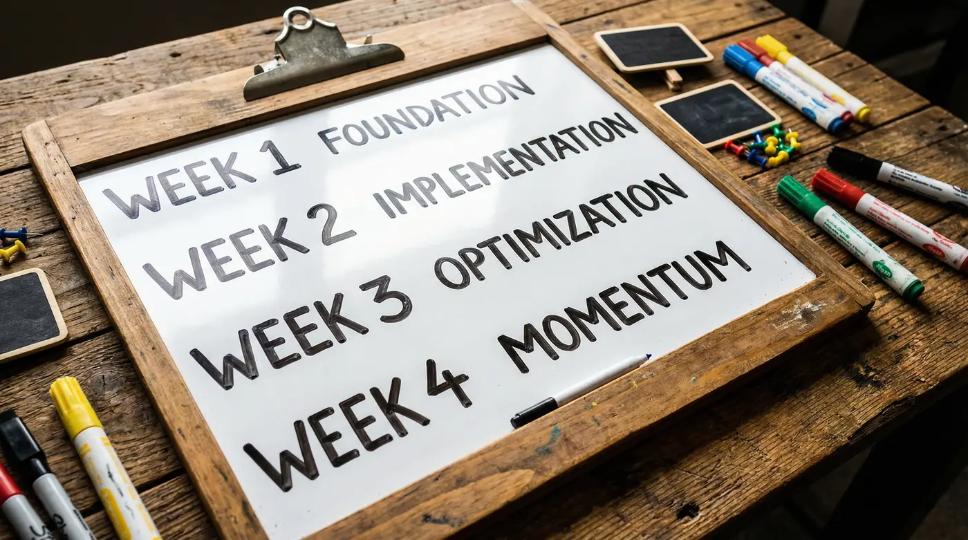 weekly-action-plan-board-foundation-implementation-optimization-momentum